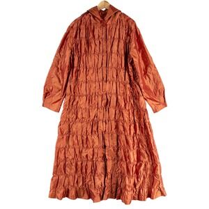 Cocoon House Duster Coat L/XL Orange Smocked Hooded Avant Garde Lightweight